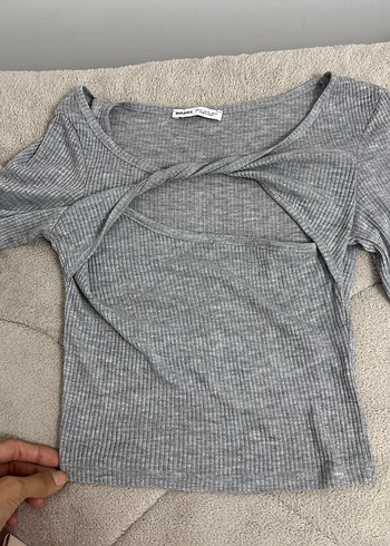 Bershka Gri Kadın İnce Triko Uzun Kollu Bluz