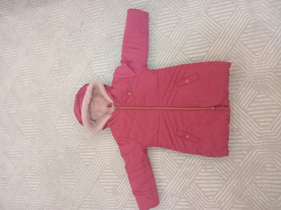 Kız Çocuk Pembe Kürklü Mont - Görsel 5