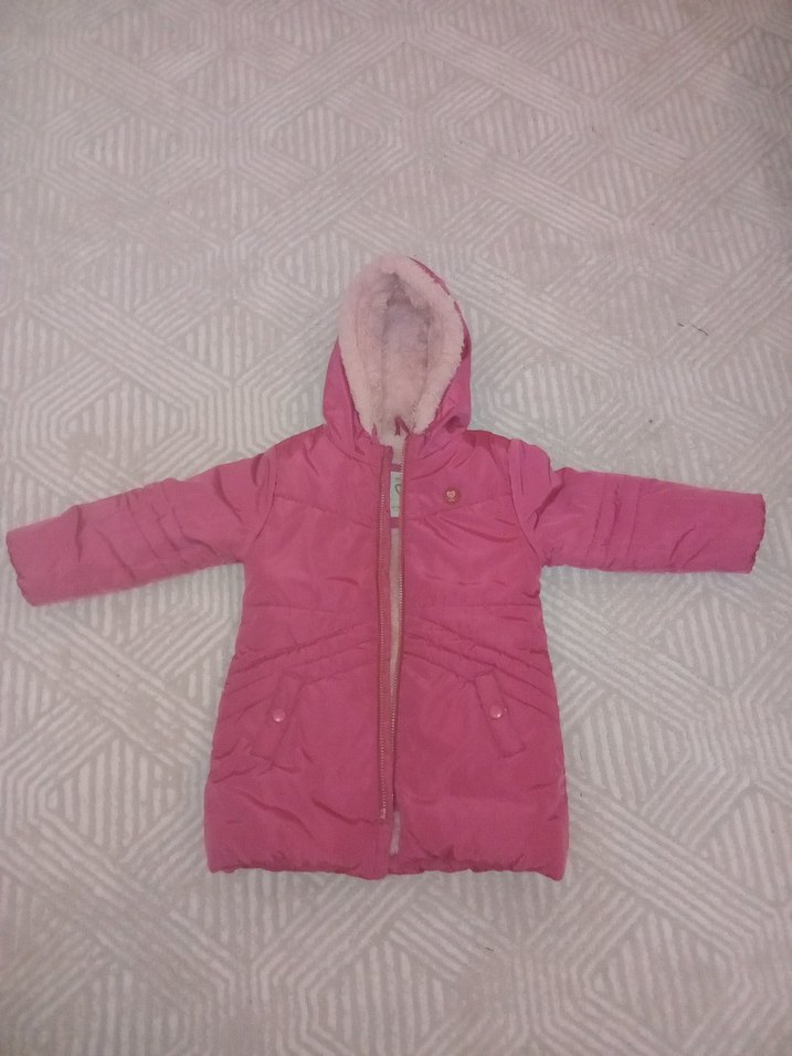 Kız Çocuk Pembe Kürklü Mont - Görsel 3