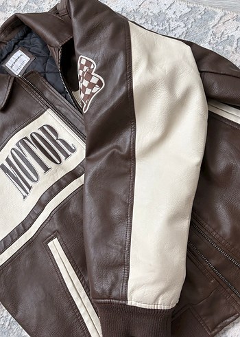 Kahverengi Deri Biker Ceket - Görsel 5
