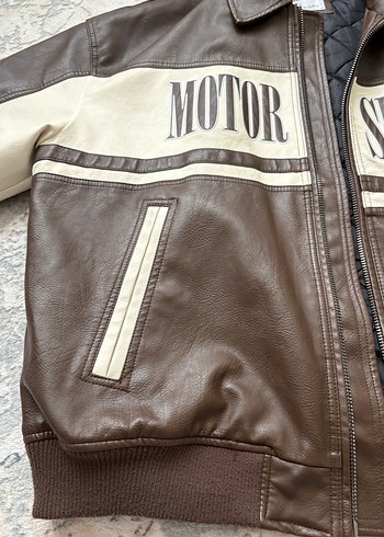 Kahverengi Deri Biker Ceket - Görsel 7
