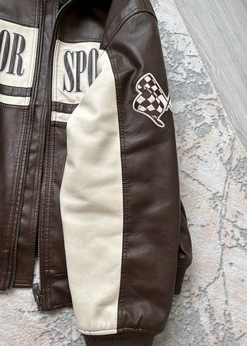 Kahverengi Deri Biker Ceket - Görsel 8