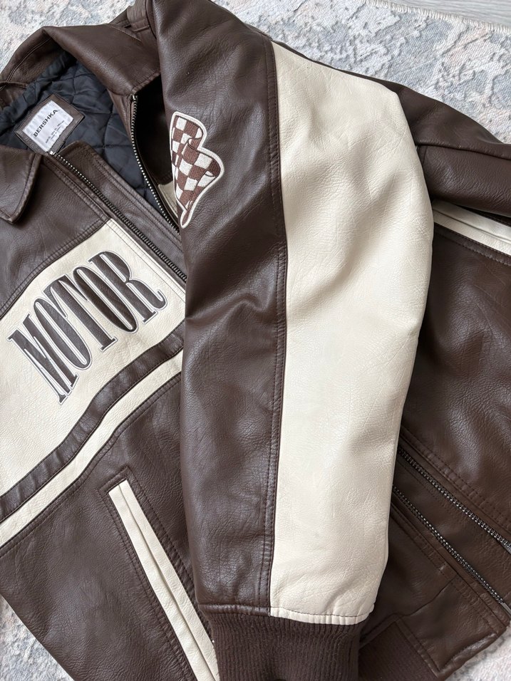 Kahverengi Deri Biker Ceket - Görsel 5