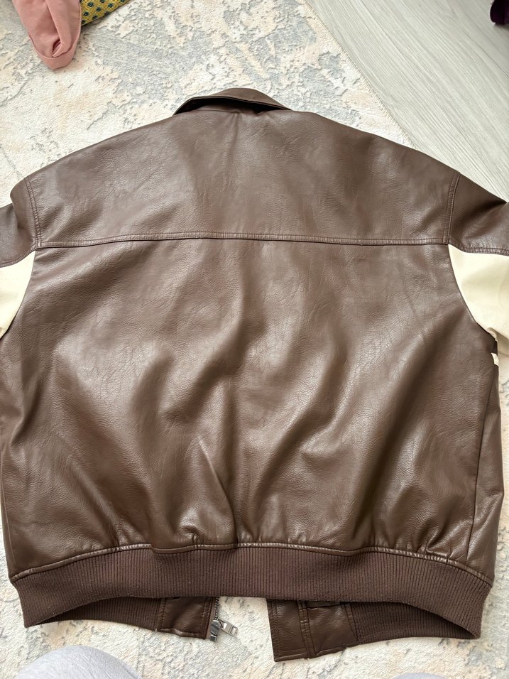 Kahverengi Deri Biker Ceket - Görsel 4