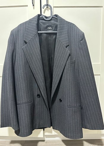 Xs-S beden Zara Gri Çizgili Düğmeli Blazer Ceket