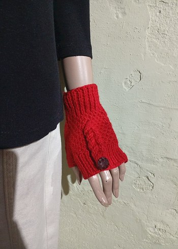 Kırmızı Örgü Eldivenleri tozluk Bere Seti - Görsel 4