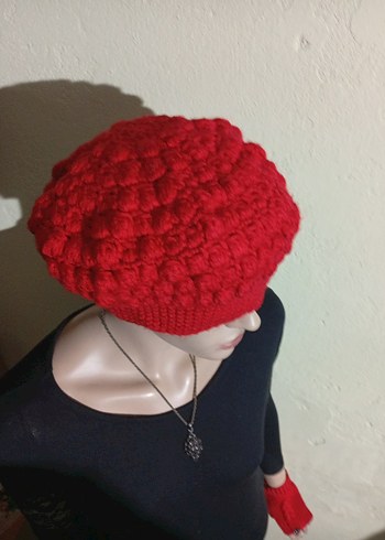 Kırmızı Örgü Eldivenleri tozluk Bere Seti - Görsel 5