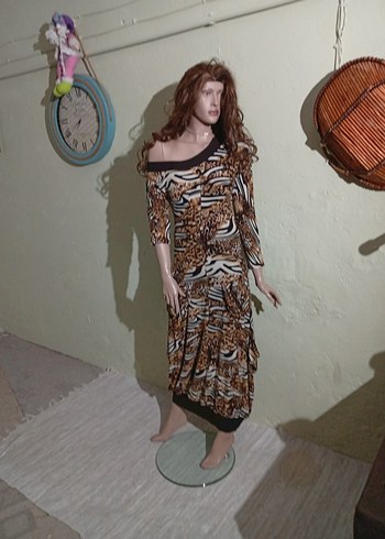 adil ışık leopar Desenli Uzun Elbise - Görsel 4