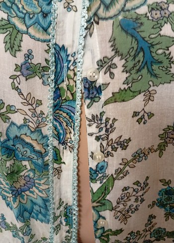 Bohem Çiçek Desenli Düğmeli Uzun Kollu Gömlek - Görsel 3