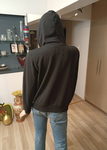 Siyah Fermuarlı Kapüşonlu Sweatshirt - Görsel 7