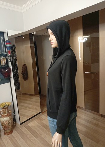 Siyah Fermuarlı Kapüşonlu Sweatshirt - Görsel 2