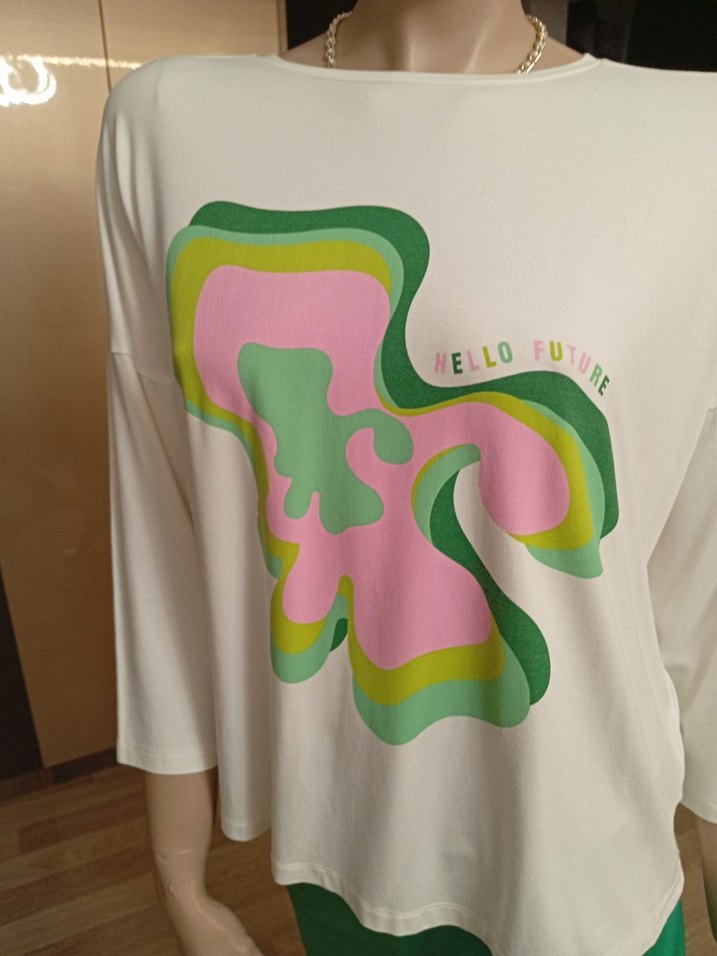 Pamuklu Yeşil Baskılı Kadın Tişört - Görsel 2