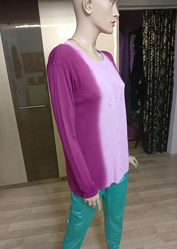 Düğmeli Pembe Midi Kadın kazak - Görsel 3