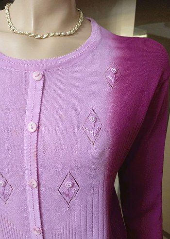 Düğmeli Pembe Midi Kadın kazak - Görsel 2