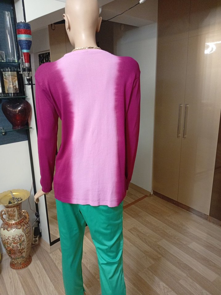 Düğmeli Pembe Midi Kadın kazak - Görsel 4