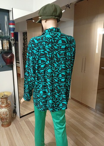 italyan bohem  Turkuaz Desenli Kadın Gömlek - Görsel 3