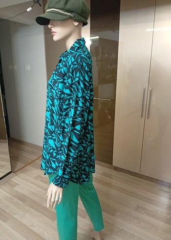 italyan bohem  Turkuaz Desenli Kadın Gömlek - Görsel 2