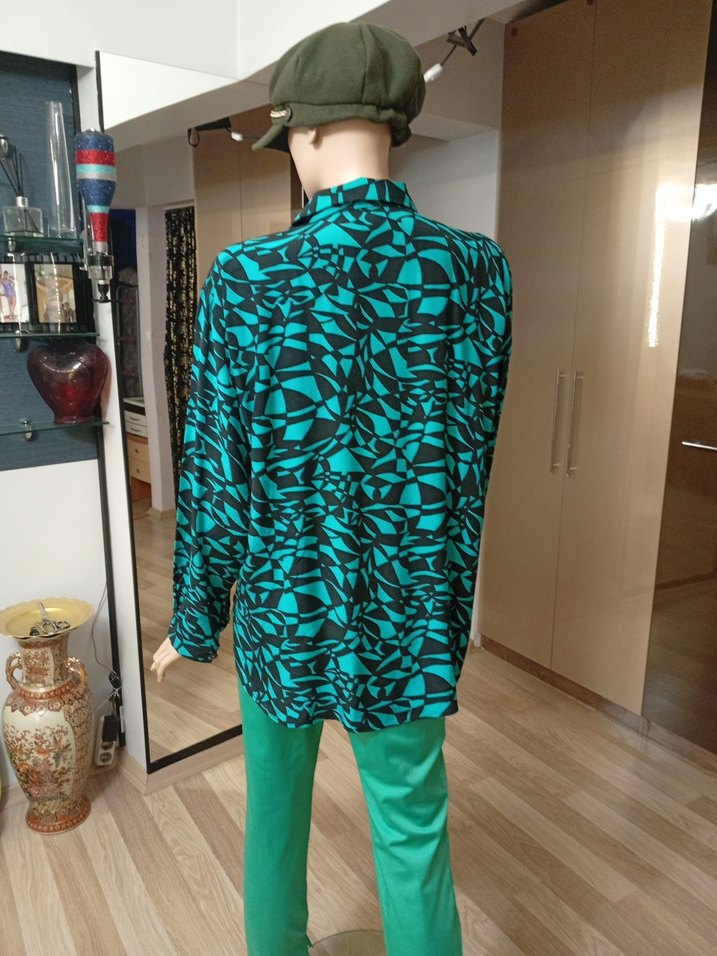 italyan bohem  Turkuaz Desenli Kadın Gömlek - Görsel 3