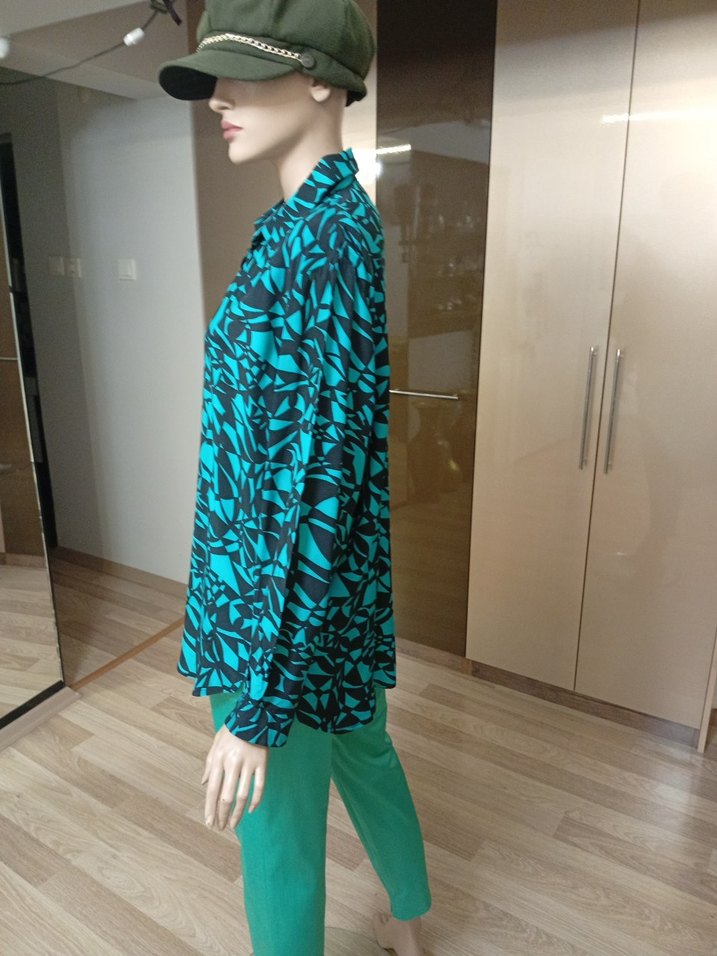 italyan bohem  Turkuaz Desenli Kadın Gömlek - Görsel 2