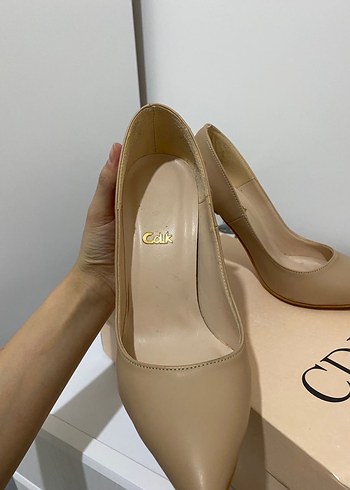35 Beden ten rengi Renk Bej Deri Stiletto Kadın Ayakkabı