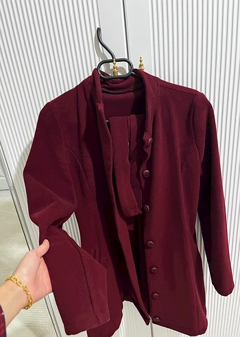 Bordo Düğmeli Hamile Midi Ceket