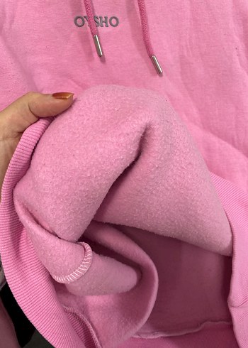 Oysho Pembe Kapüşonlu Şardonlu Oversize Sweatshirt