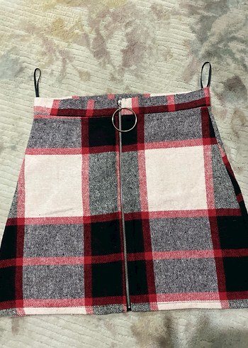 Fermuarlı Ekose Mini Etek L beden ama Dar beden M giyene de olur