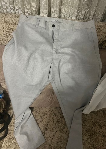 Gri Regular Fit Keten Pantolon