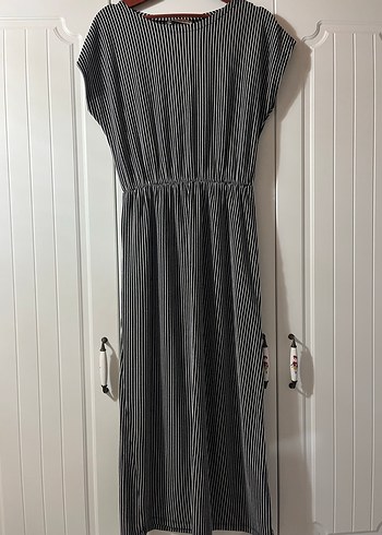Kadın kız siyah beyaz çizgili elbise - Görsel 2