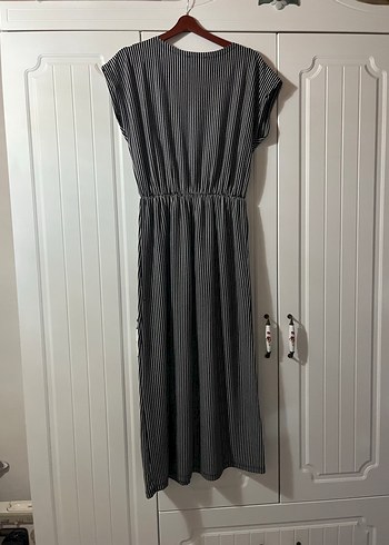 Kadın kız siyah beyaz çizgili elbise - Görsel 6