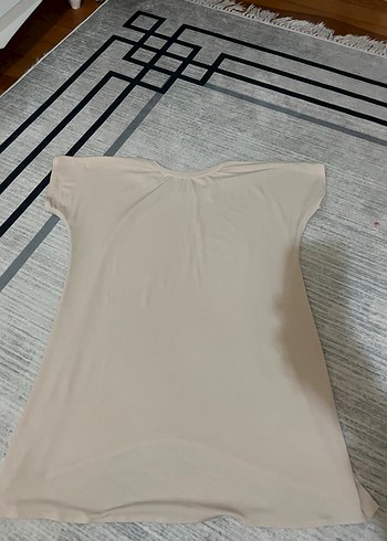 Bej Kadın Kısa Kollu Salaş Tişört - Görsel 4