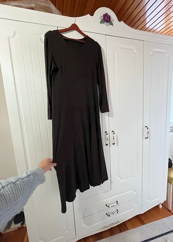 Kadın Siyah Uzun Kollu Pamuklu Salaş Elbise - Görsel 4