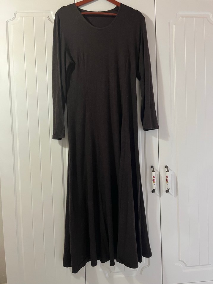 Kadın Siyah Uzun Kollu Pamuklu Salaş Elbise - Görsel 2