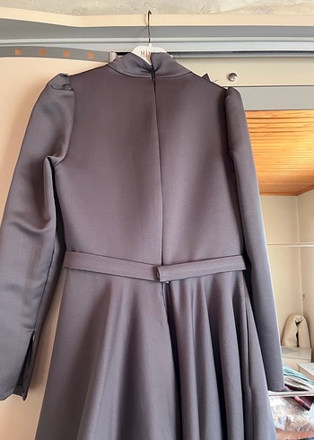 Uzun Kollu Gri Drapeli Kadın Abiye Elbise - Görsel 10