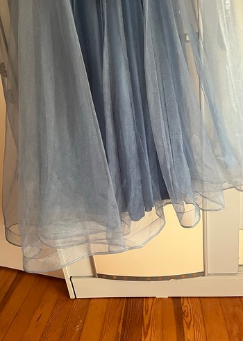 Kız kadın Uzun Kollu Mavi Drapeli Abiye Elbise - Görsel 5