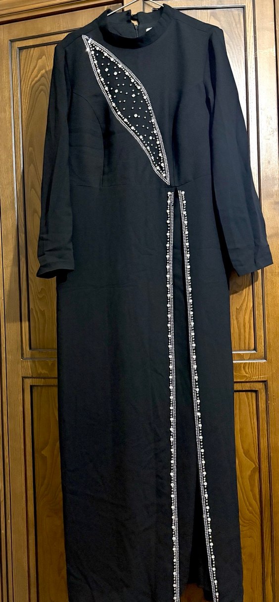 Boncuk İşlemeli Siyah Uzun Kadın Elbisesi - Görsel 5