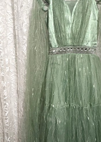 Yeşil Drapeli Uzun Abiye Elbise - Görsel 3