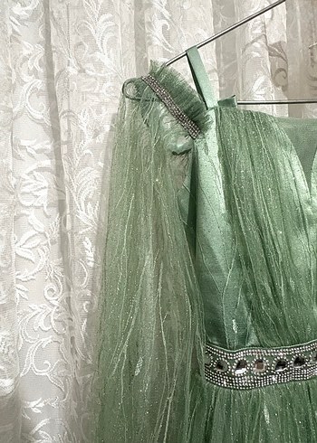 Yeşil Drapeli Uzun Abiye Elbise - Görsel 2