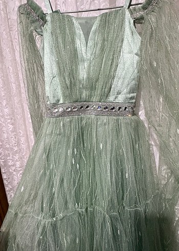 Yeşil Drapeli Uzun Abiye Elbise - Görsel 4