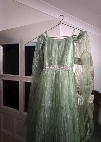 Yeşil Drapeli Uzun Abiye Elbise - Görsel 5