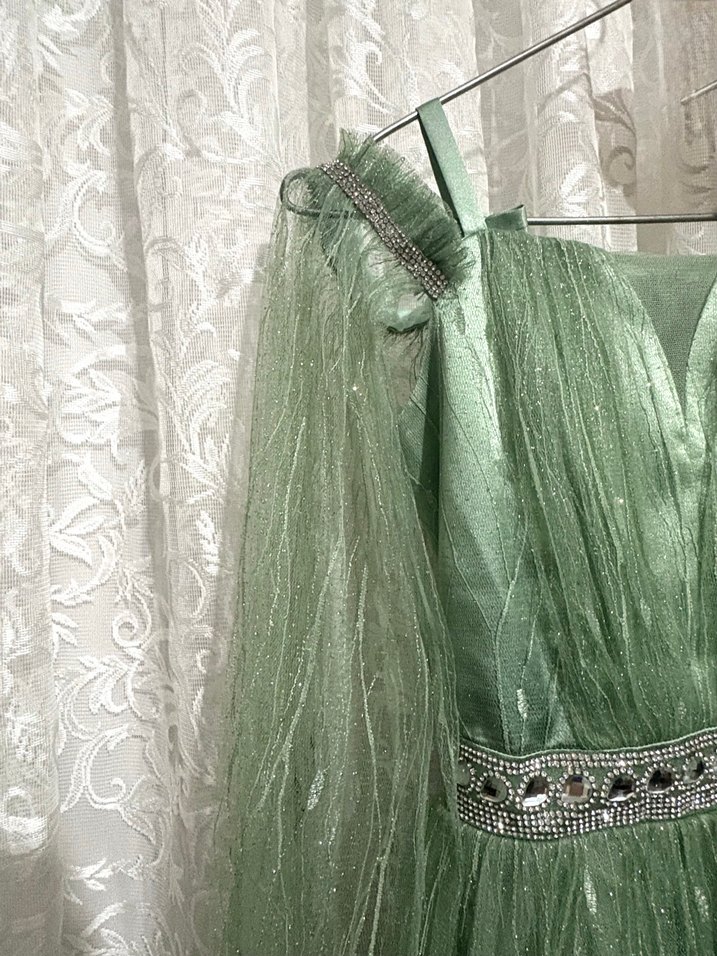 Yeşil Drapeli Uzun Abiye Elbise - Görsel 2