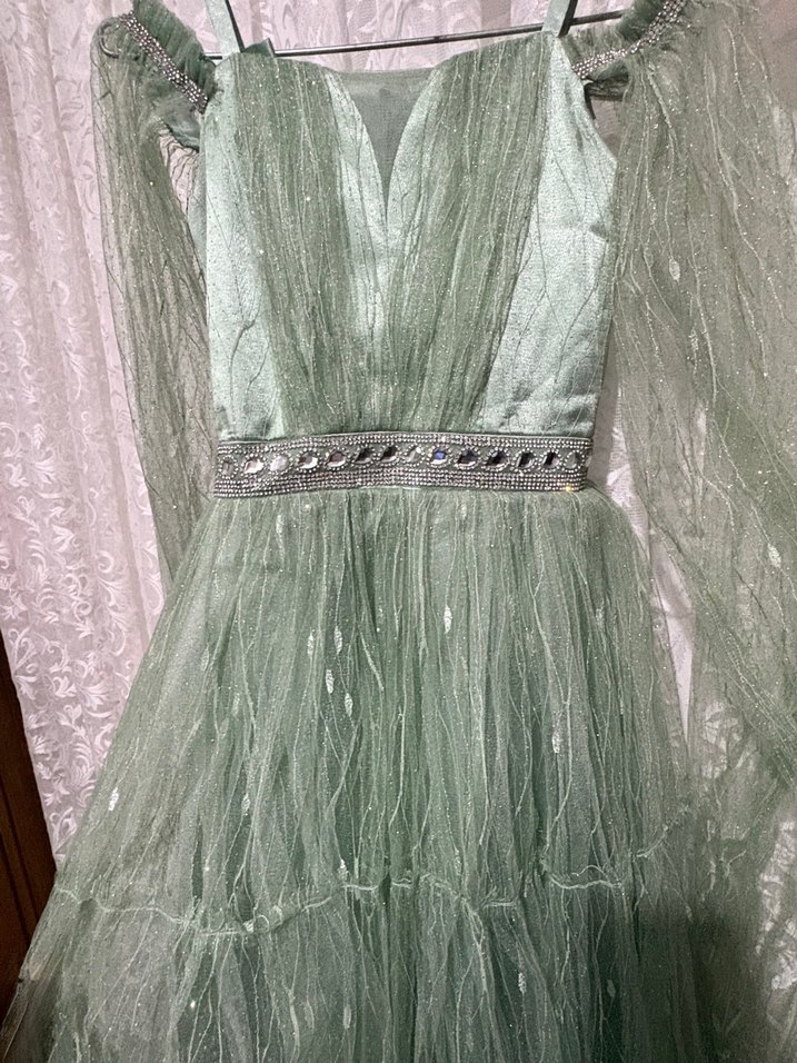 Yeşil Drapeli Uzun Abiye Elbise - Görsel 4