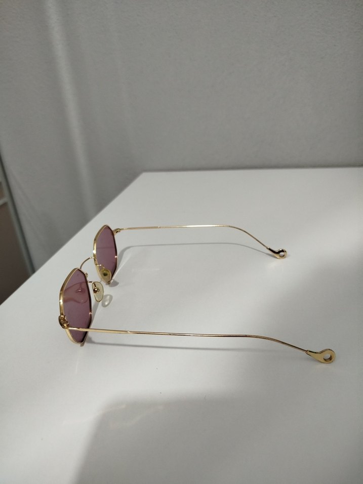 Altıgen Pastel Pembe Camlı Kadın Güneş Gözlüğü - Görsel 2