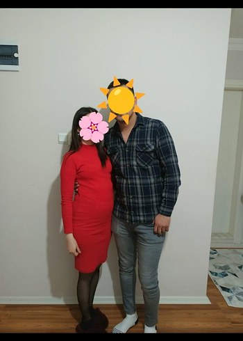 Uzun Kollu Kırmızı Yüksek Yakalı Triko Elbise - Görsel 3