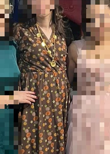 Bohem Kahverengi Çiçekli Tül Elbise - Görsel 4