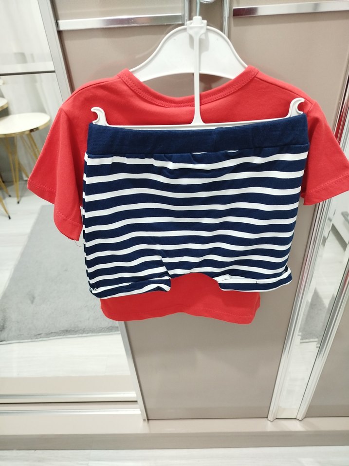 Kırmızı Cep Detaylı Erkek Tişört Şort Takım - Görsel 2