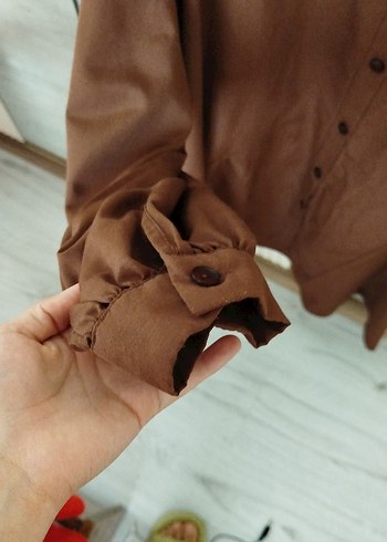 Trendyol & Milla Düğmeli Kahverengi Uzun Kollu Keten Gömlek