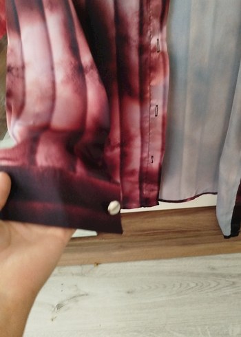 Trendyol & Milla Bordo Pileli Batik Desenli Uzun Kadın Gömlek