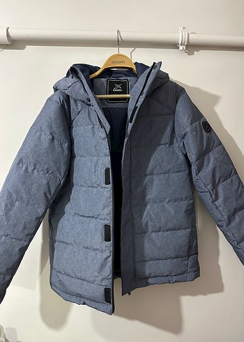 Gri Kapüşonlu Fermuarlı Erkek Mont - Görsel 4