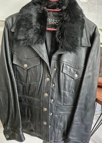 Kürklü Siyah Kadın Deri Biker Ceket